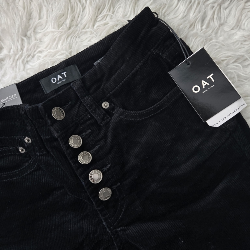 OAT New York HIGH-RISE CORDUROY BUTTON FLY STRAIGHT CROP. Black. Size 25. New. - Picture 2 of 9